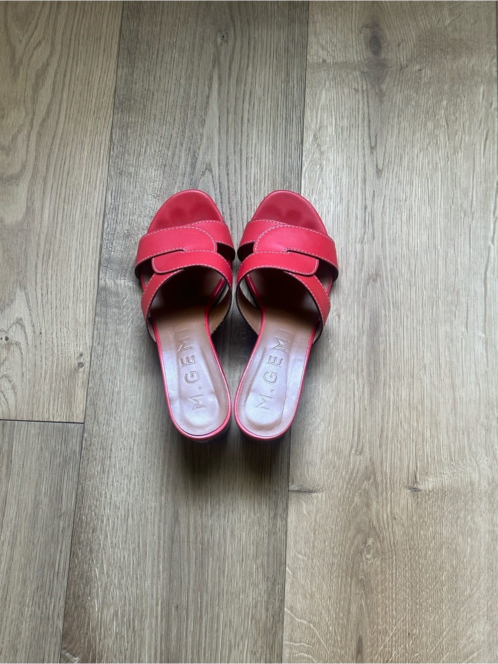 M. Gemi Coral-Red Leather Slide Mules
